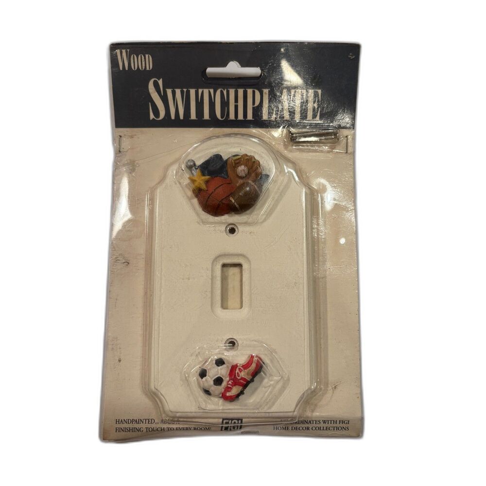 Vintage 1998 Handpainted Wood Switch Plate FIGI Love of Sports